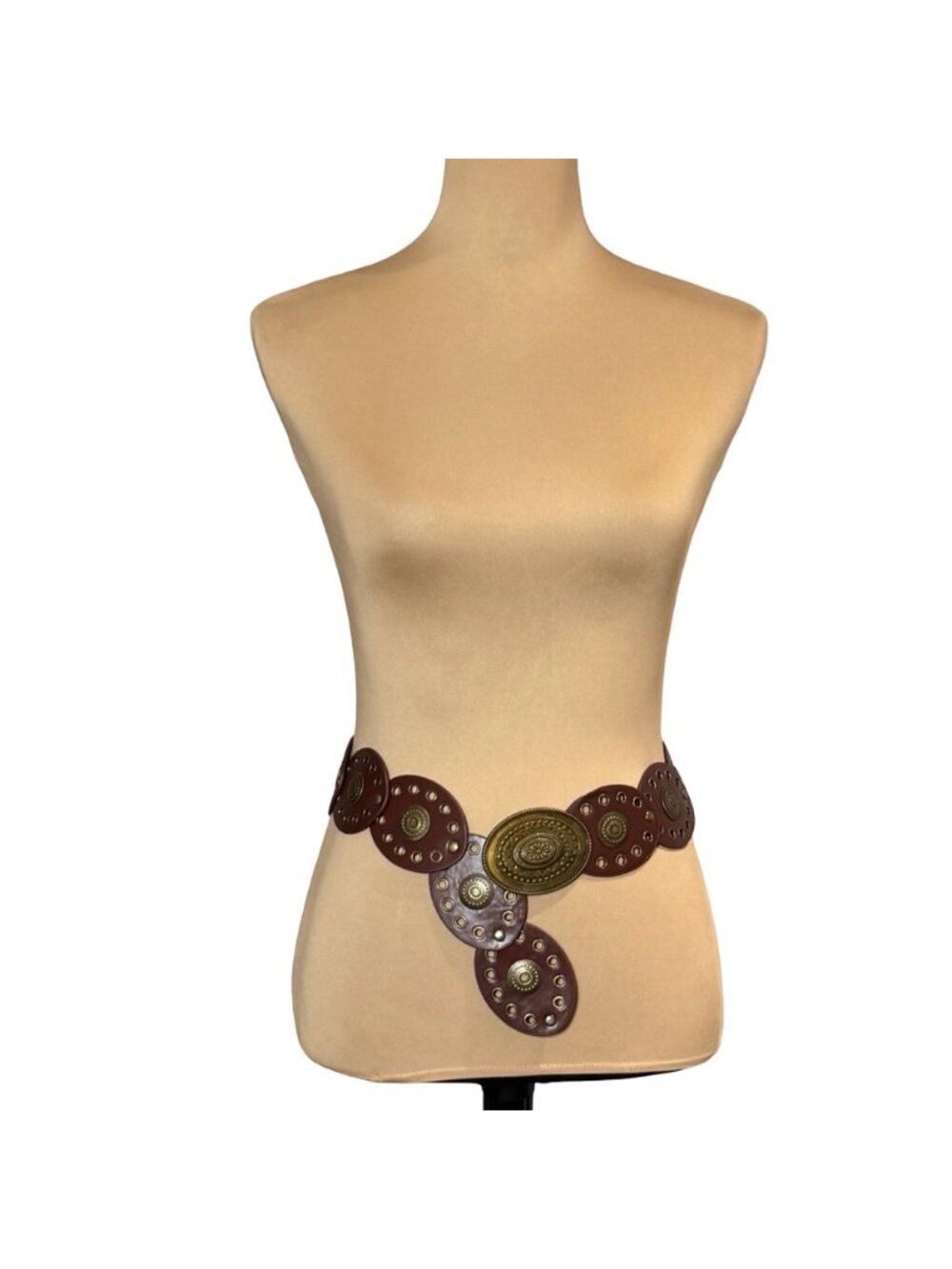 Y2K Fairy Grunge Boho Wide Belt Brown Leather Oval Buckle Adjustable Gipsy - Picture 9 of 10